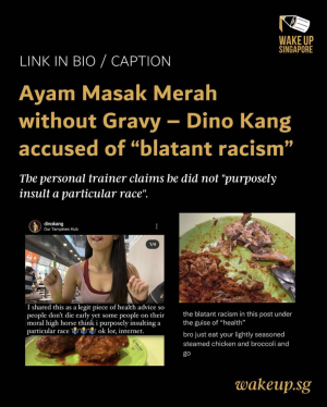 Screenshot of Wake Up Singapore’s post on Nian Kang’s alleged racist content.