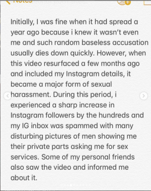 Elaine Heng’s Instagram post about the leaked sextape. Photo from Instagram.