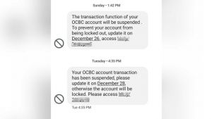 A screenshot of the phishing SMSes. Photo from Channel News Asia.