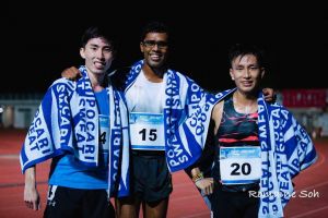 Jeevaneesh S/O Soundararajah with Soh Rui Yong and Subas Gurung after winning the Pocari Sweat 2.4km challenge. Photo from Instagram.