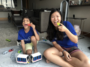 Annabelle Kwok with a child from the Make-A-Wish Foundation in 2018.